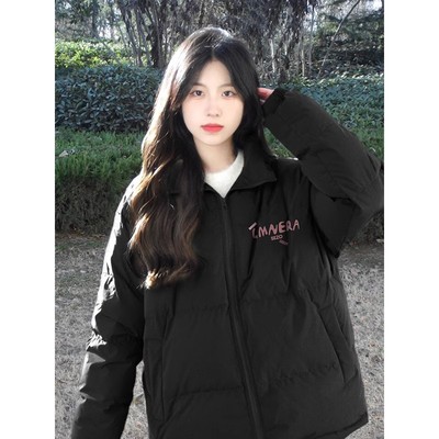 美式潮牌黑色面包棉服女冬季