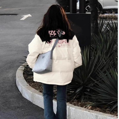 拼色小个子立领羽绒棉服女