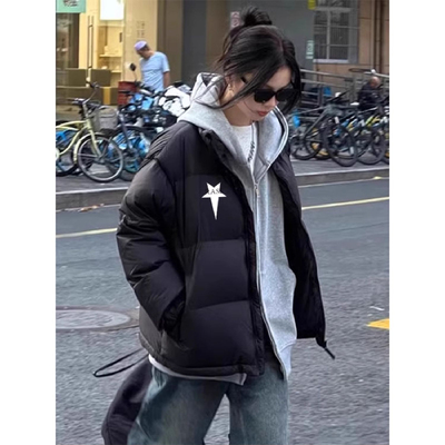 复古黑色立领羽绒棉服女冬季2