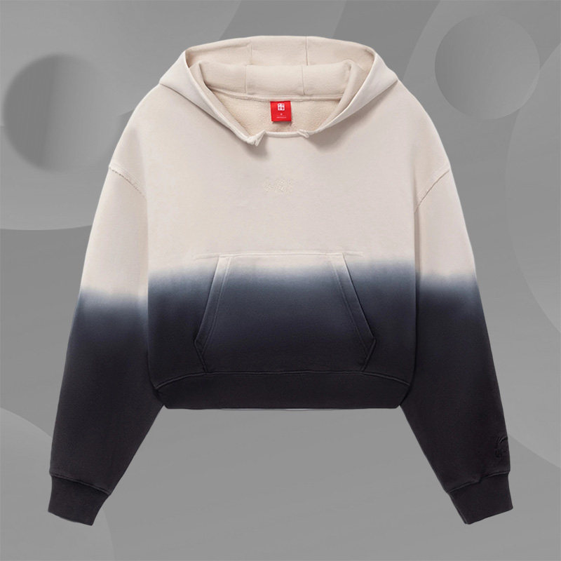 Lining/李宁正品女子渐变撞色拼接保暖连帽休闲宽松卫衣AWDRA44