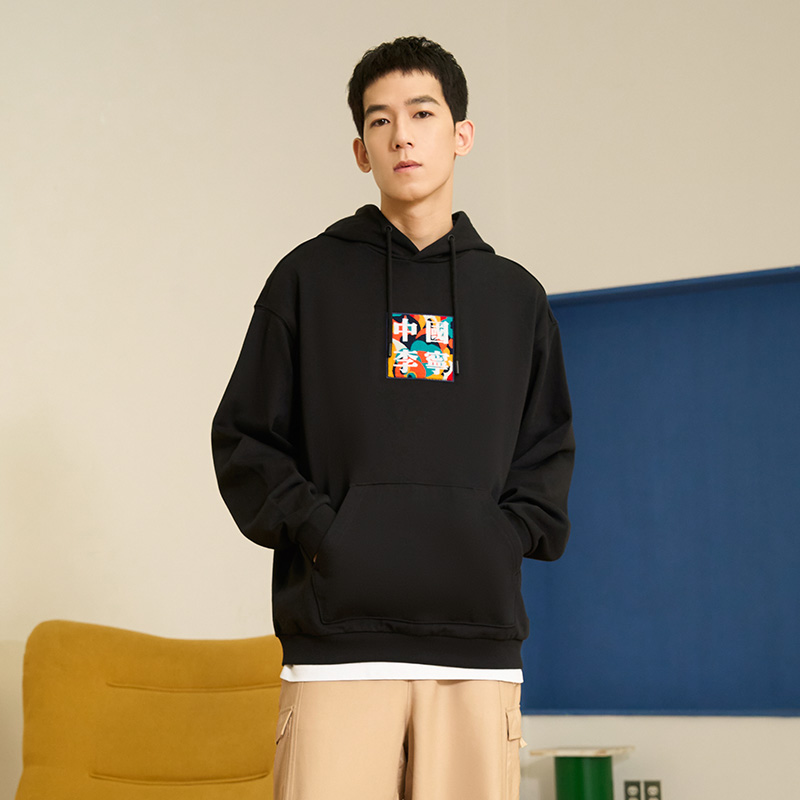 中国李宁2022新品秋冬男女同款宽松套头方印刺绣连帽卫衣AWDR729