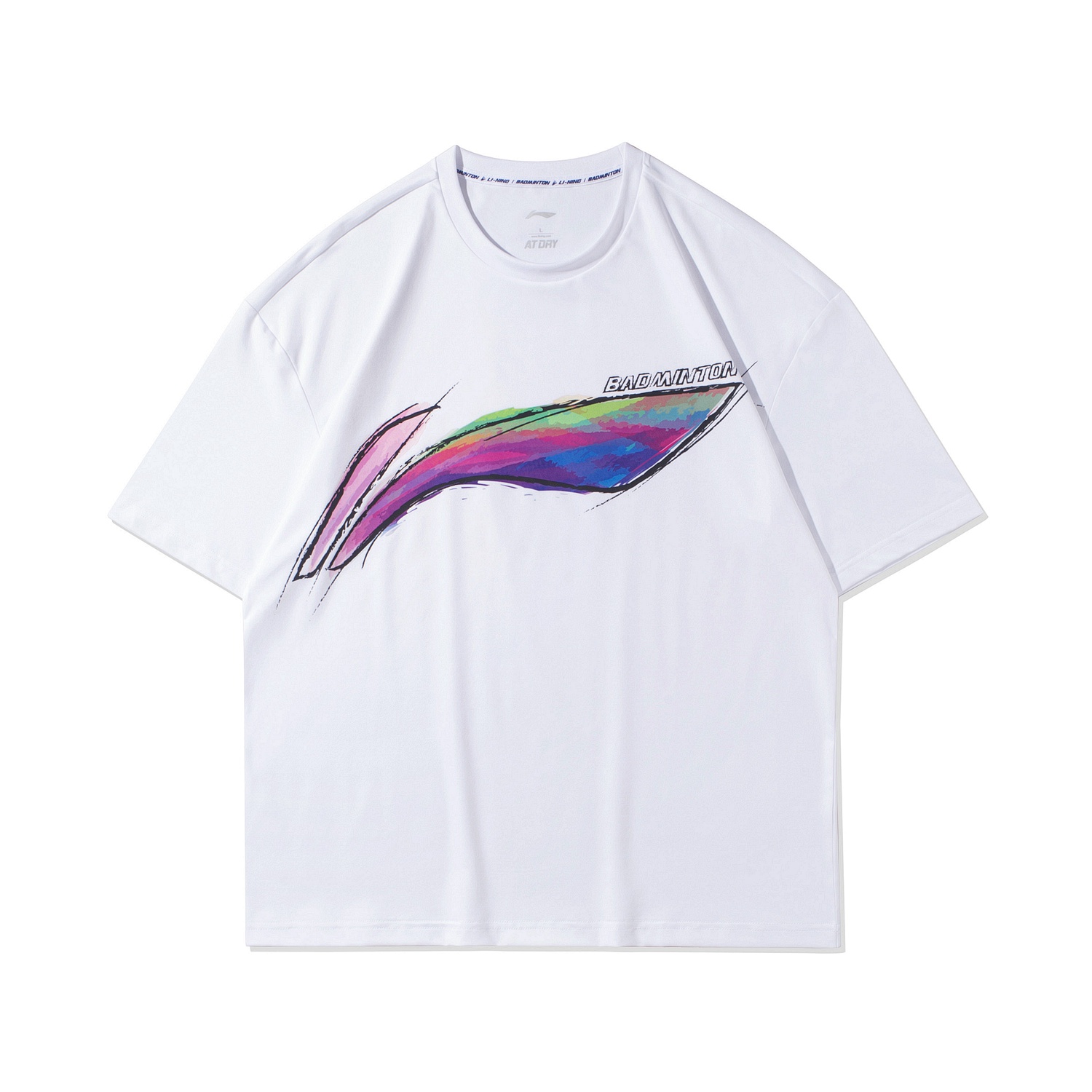 中国李宁羽毛球系列男子短袖文化衫炫彩印花宽松版运动T恤AHSR055