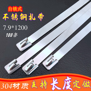 室外304不锈钢扎带束缚卡扣7.9 1200mm铁丝标牌固定一次性防盗条8