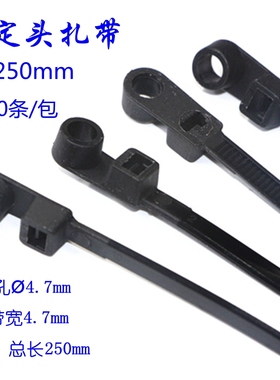 塑料固定头式黑色尼龙扎带5*250mm 螺丝孔卡扣束线捆绑锁死累死狗