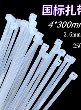 国标4*300mm尼龙扎带 一拉得塑料固定卡扣标签标牌防伪束线绑扎带