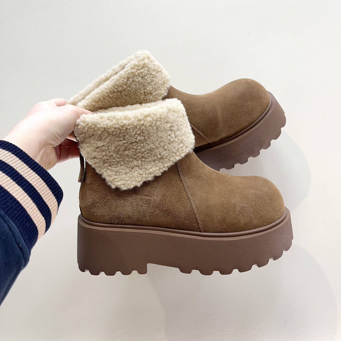 真皮增高松糕加绒保暖雪地靴女