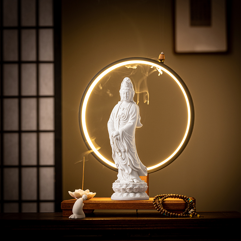 德化白瓷站立觀世音菩薩香薰爐