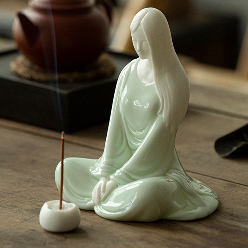 禅意陶瓷人物摆件中式点香座插