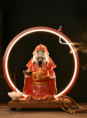 中式风陶瓷开业送礼香薰财神爷