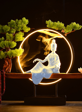 新中式风水月陶瓷办公桌观音佛像