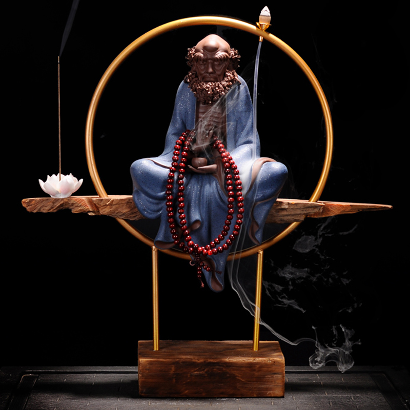 陶瓷达摩禅意佛像香器镇宅风化木