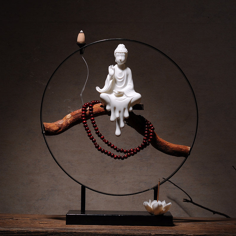 禅意倒流香炉沉香檀香创意大号陶瓷人物观音如来陶瓷佛像现代摆件