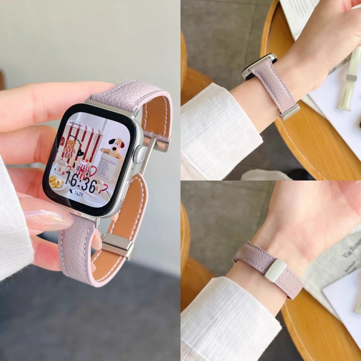 fit5手表真皮表带女款简约荔枝纹