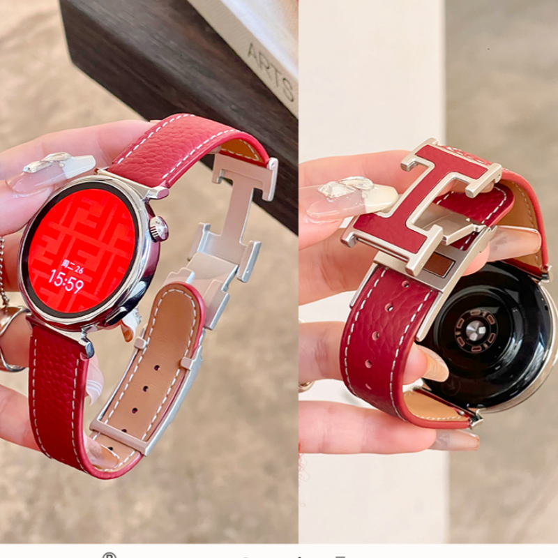 适用华为GT6/GT5手表带真皮荔枝纹GT4新款H磁吸扣watch5腕带女GT3