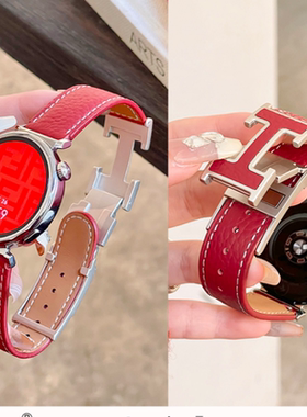 适用华为GT6/GT5手表带真皮荔枝纹GT4新款H磁吸扣watch5腕带女GT3