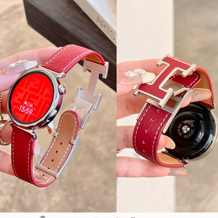 适用华为GT6 H磁吸扣watch5腕带女GT3 GT5手表带真皮荔枝纹GT4新款