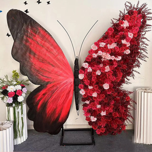 巨型蝴蝶花艺网红餐厅打卡橱窗美陈酒店婚宴生日布置装饰仿真花