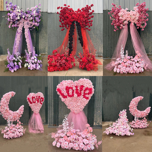 求婚庆酒店包厢节日礼堂装饰月牙蝴蝶结仿真绢花拱门生日派对布置
