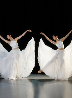 惊鸿舞蹈原创神话舞蹈裙子白色双层大摆裙中式国风古典现代舞蹈服