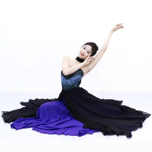 舞月原创舞蹈人世间古典舞裙子新款双层撞色大摆裙艺考生现代舞服
