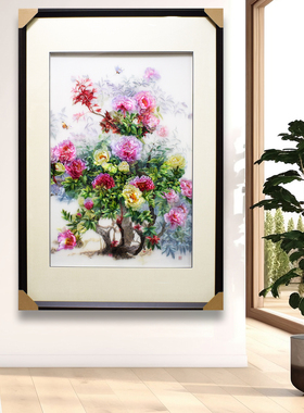 85*125顾氏手工苏绣精品富贵大牡丹花卉客厅玄关走廊家居装饰挂画