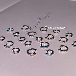 【Rita Zoo】耳骨边的小彩圈!直针d形边缘扣小耳环满镶耳扣耳饰