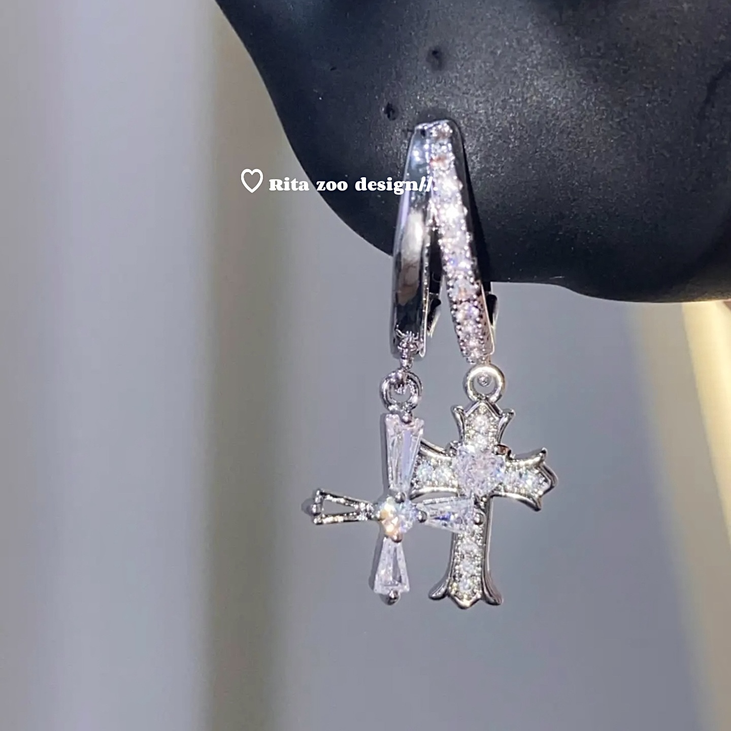 十字架超闪锆石耳圈耳环耳饰耳扣