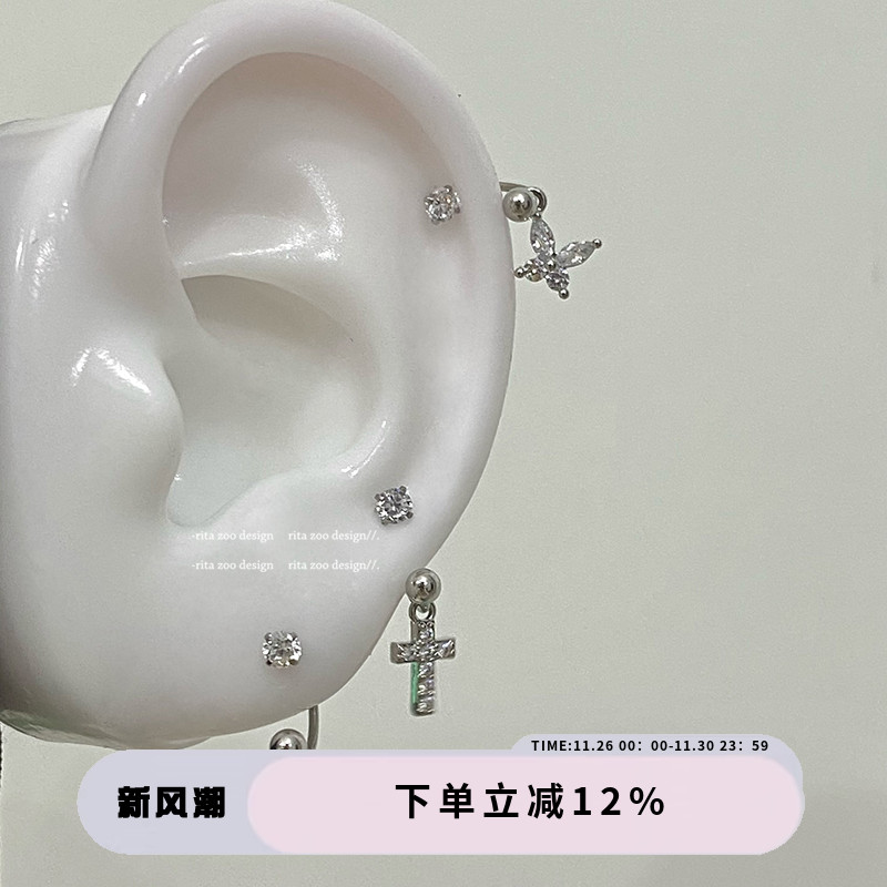 小众个性十字架蝴蝶天使马蹄耳环