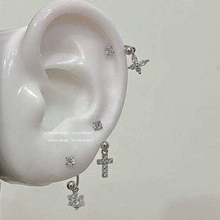 【Rita Zoo】C形马蹄环 锆石十字架蝴蝶钛钢耳骨环养耳洞耳钉耳环