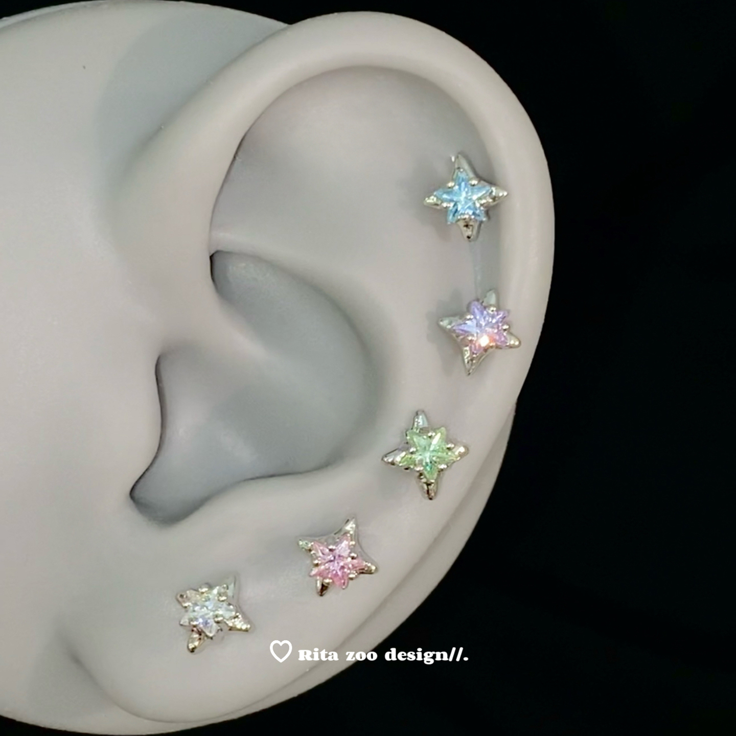 【Rita Zoo】尖晶冰透mini小星！养耳彩锆星芒钛钢耳骨钉耳钉耳饰