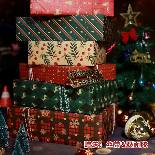 新品复古牛皮装饰纸圣诞主题
