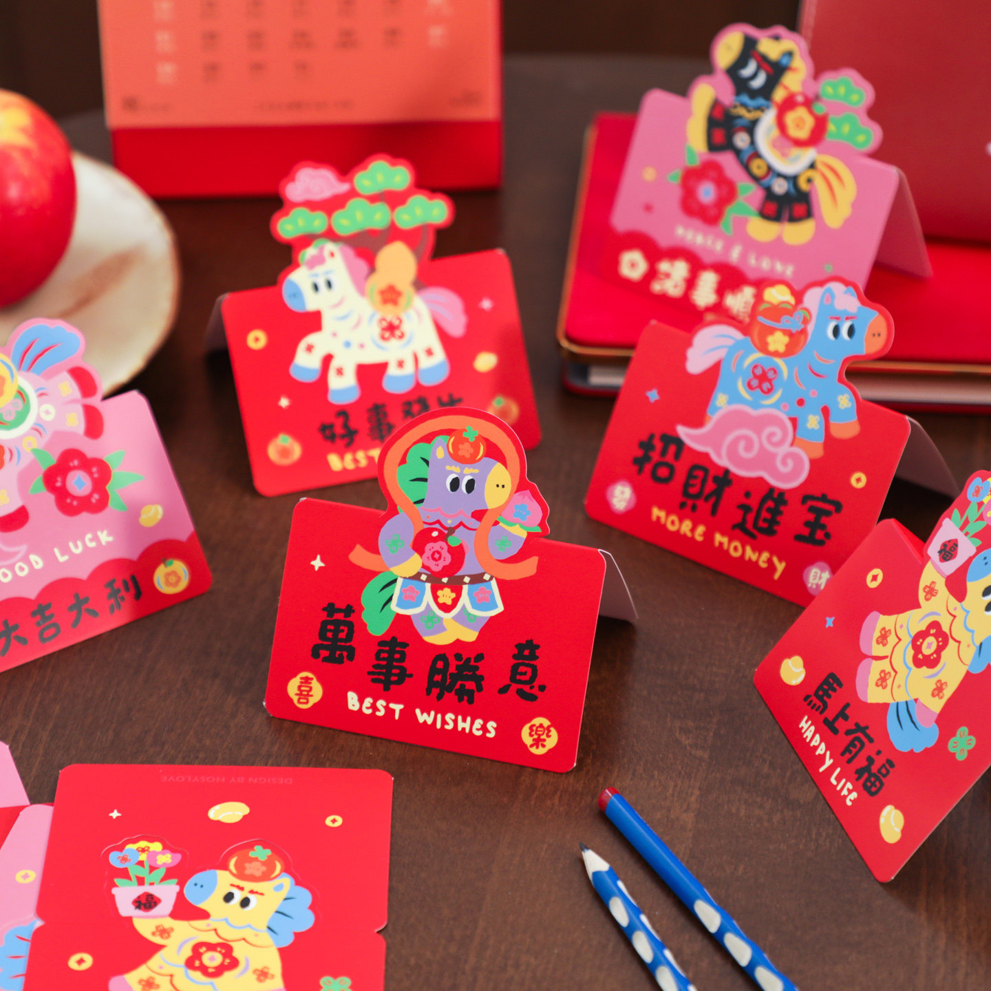 2026马年新年贺卡马年大吉卡通立体折叠春节祝福手写感谢留言小卡片