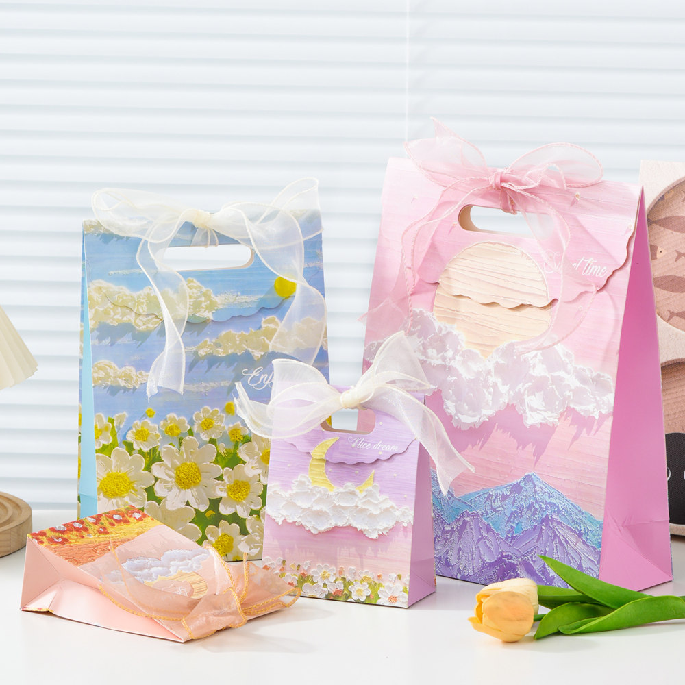 教师节礼品袋手提袋子高颜值油画感生日毕业礼物包装纸袋伴手礼袋
