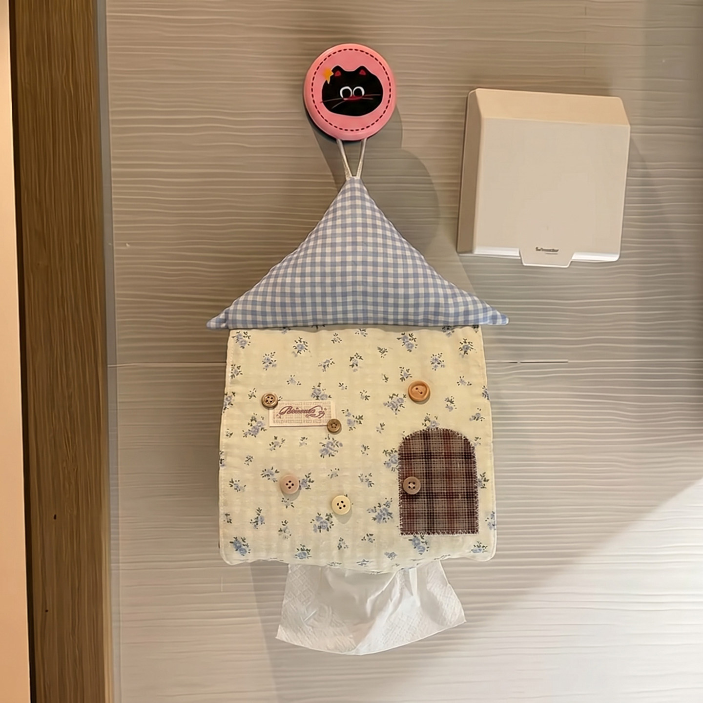 田园风蓝色碎花纸巾袋高颜值悬挂式纸巾收纳袋可爱创意抽纸纸巾盒 - 实物图