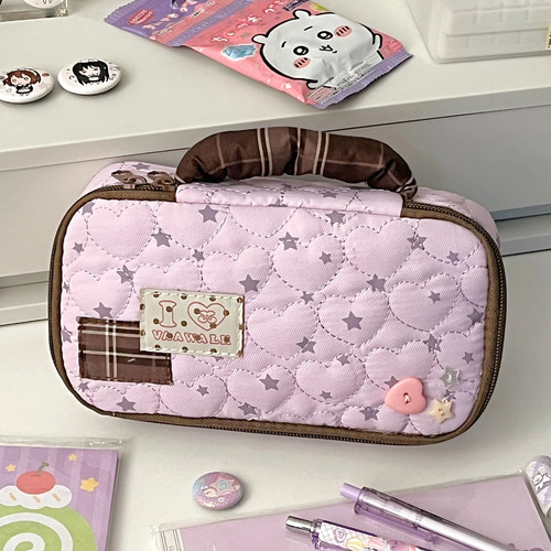 粉色星星翻盖式笔袋高颜值ins风女孩款文具袋大容量文具收纳袋