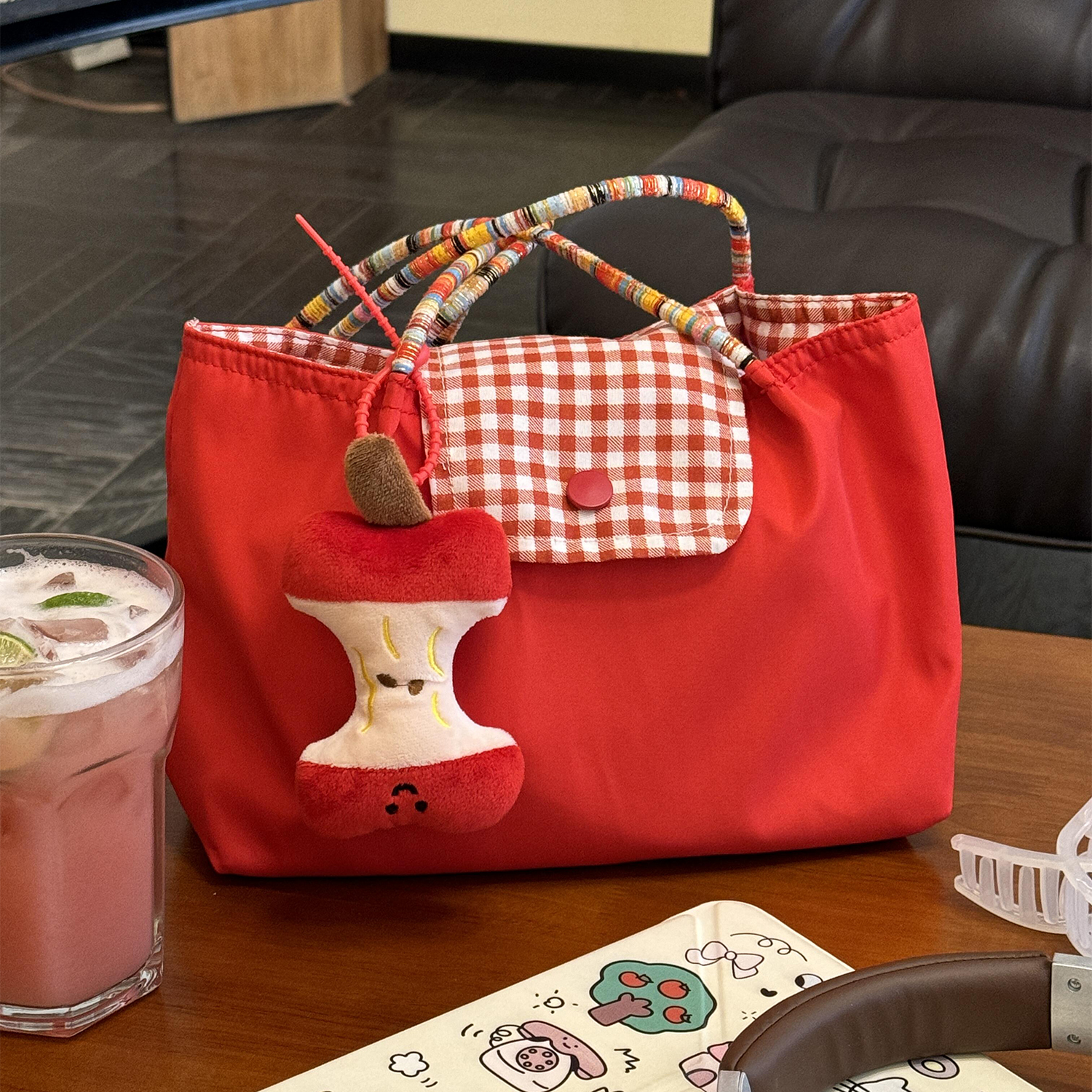 可爱红色单肩手提包小收纳包2025新款托特包日常上班通勤休闲包包