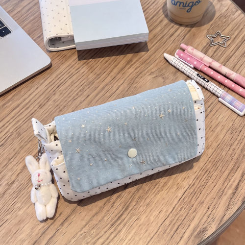 波点星星翻盖笔袋女生韩系简约便携文具收纳包初中小学生文具袋