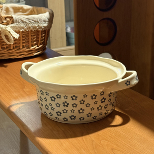 小蓝花双耳汤碗家用2026新款 大容量泡面碗陶瓷餐具漂亮大碗酸奶碗