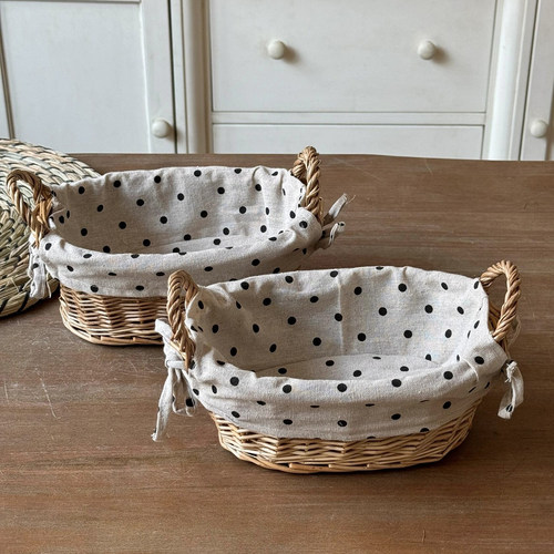 ins风波点布艺收纳筐藤编篮子客厅茶几桌面杂物零食收纳篮水果篮