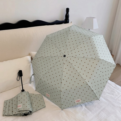 薄荷绿波点折叠雨伞晴雨两用全自动太阳伞防晒防紫外线便携胶囊伞