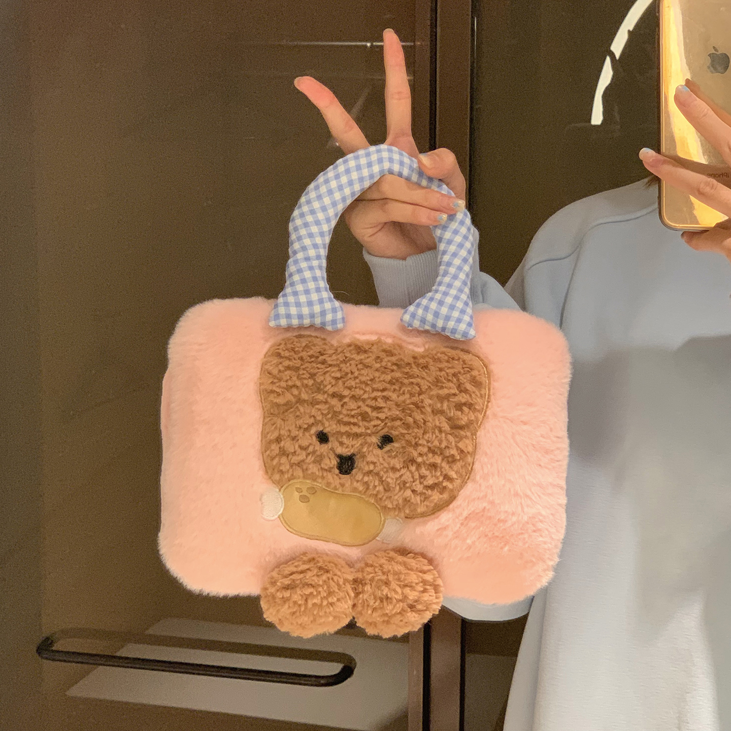 毛绒小熊热水袋充电式防爆女生暖肚暖手宝可爱手提电热暖宝宝新款