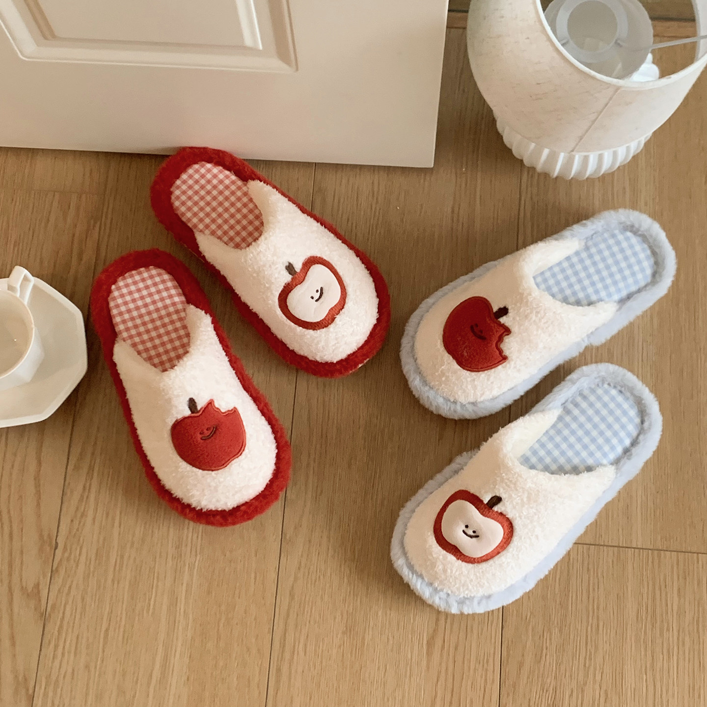 可爱红苹果棉拖鞋女款冬季毛毛鞋居家室内地板防滑月子鞋情侣棉拖,居家布艺,居家棉拖/棉鞋,淘宝优惠券,粉丝福利购,淘宝优惠卷