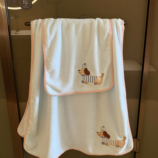 可爱小狗浴巾成人女款可穿裹全身大毛巾珊瑚绒吸水速干裹巾浴袍女
