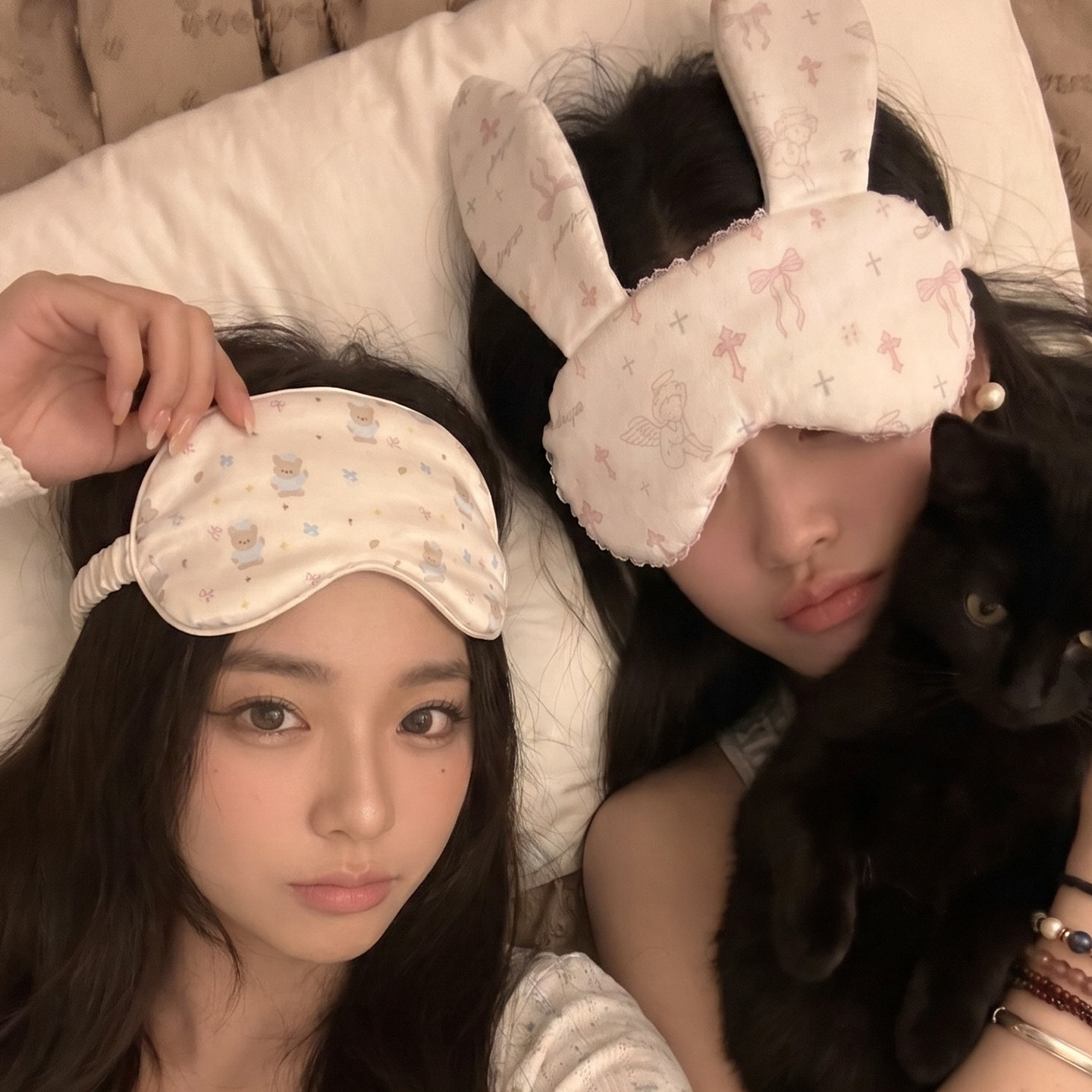 可爱甜美小熊眼罩女夏冰丝凉感遮光眼罩新款睡裙专用女士眼罩旅行图片