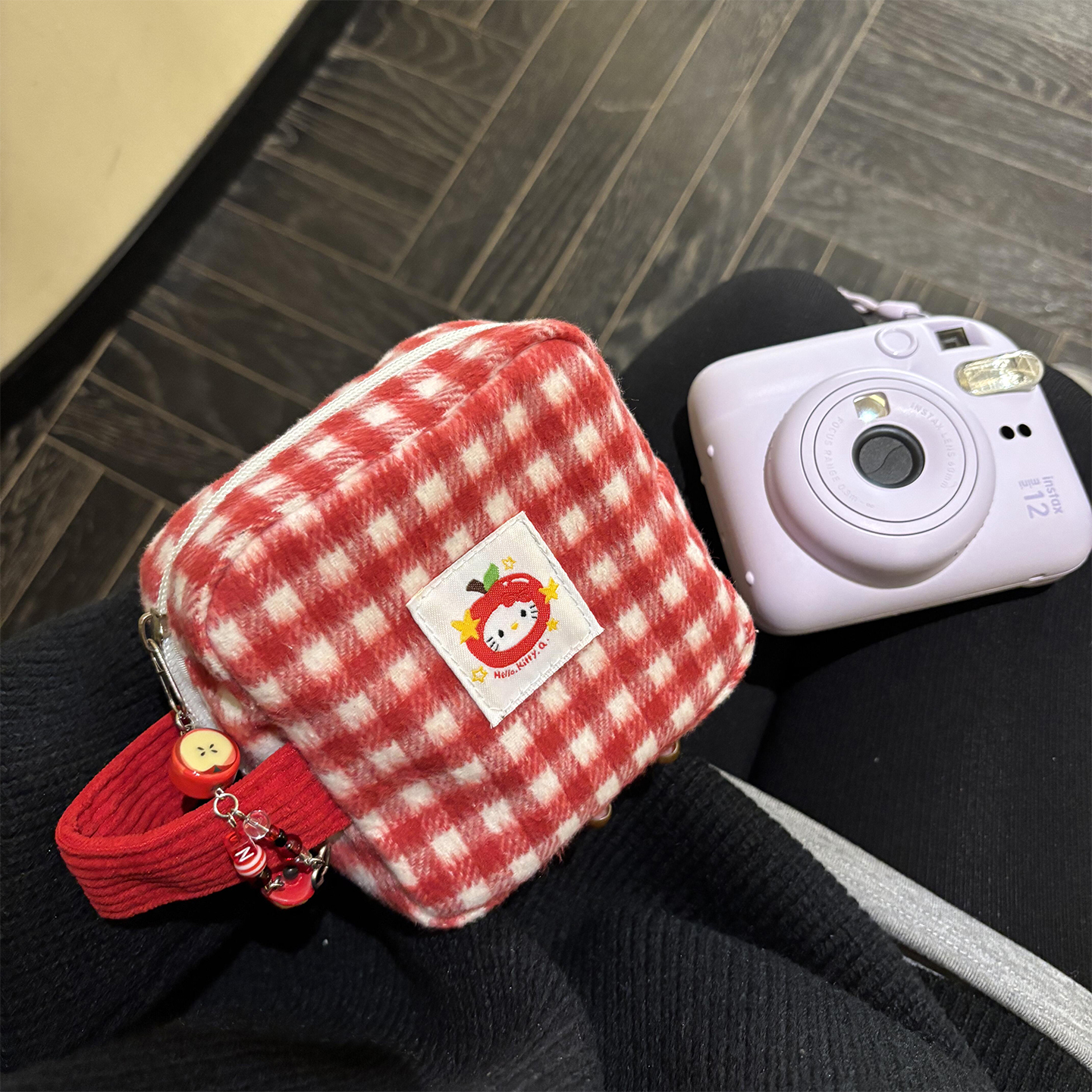 拍立得收纳包相机包mini12相机保护包可爱红格子防撞便携ccd小包