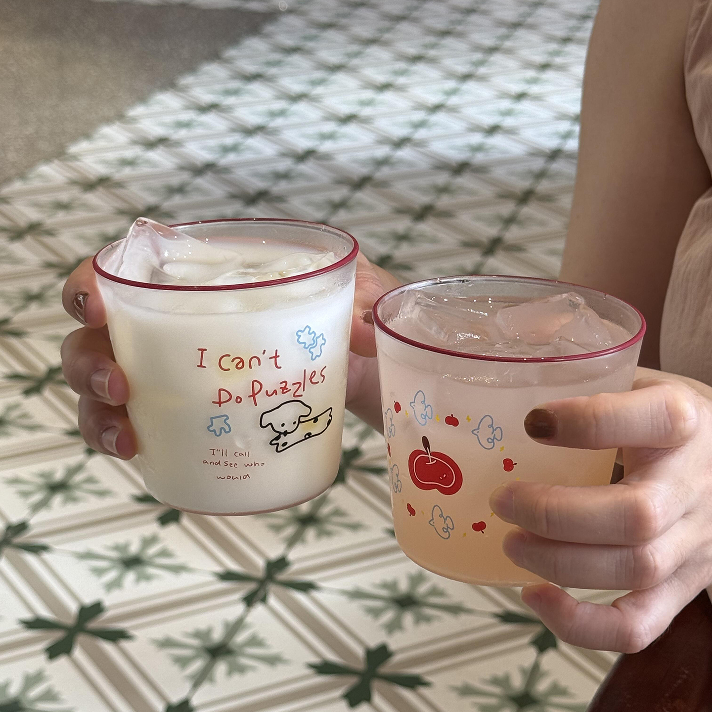 自制~复古红边玻璃杯高颜值夏日水杯冷饮咖啡杯子果汁杯牛奶杯