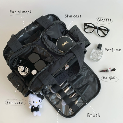化妆包女便携旅行洗漱收纳包防水超大容量高级黑色外出手提化妆袋