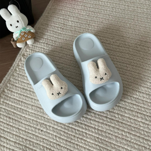 一字拖鞋 奶蓝色厚底增高拖鞋 踩屎感防滑沙滩鞋 女可爱夏季 外穿时尚
