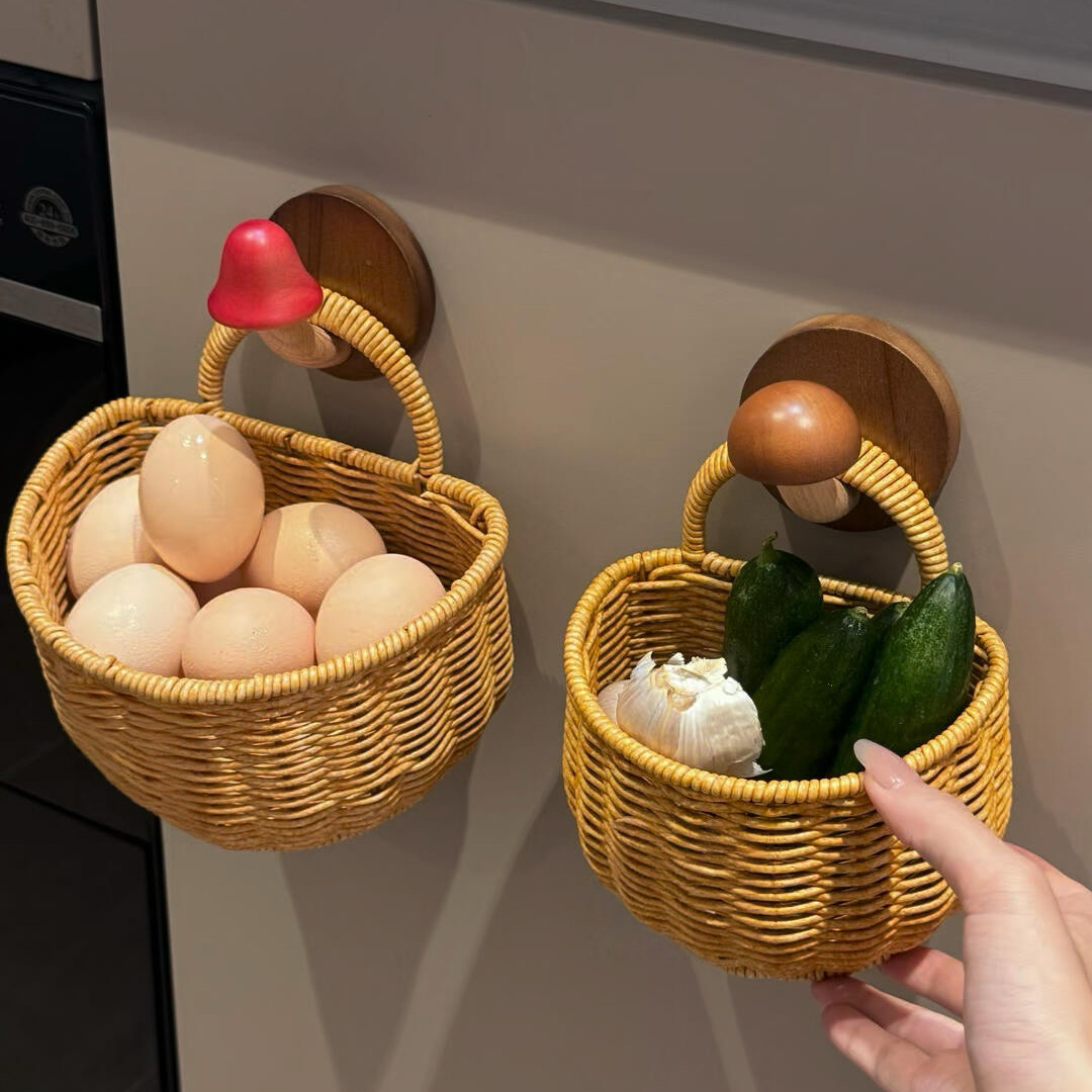 小篮子收纳筐厨房葱姜蒜收纳篮壁挂式仿藤编手提篮家用收纳挂篮