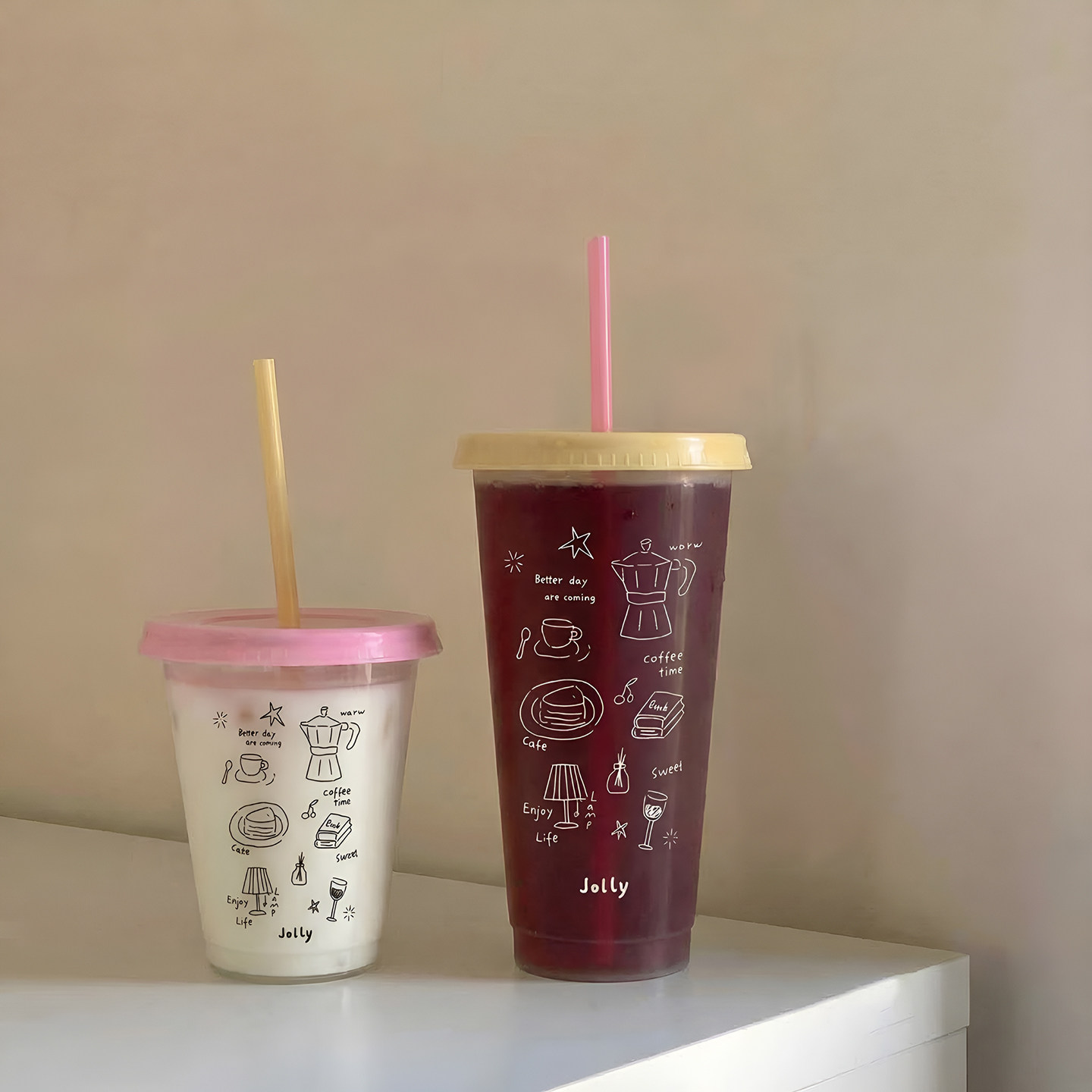 夏日塑料吸管杯饮水杯女生高颜值食品级透明pp材质果汁杯奶茶杯子